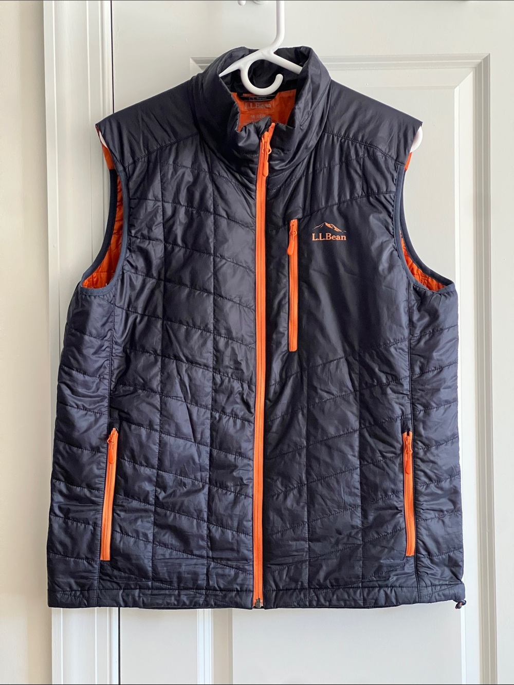 L.L.Bean Men’s PrimaLoft Packaway Vest Carbon Navy Orange Size M